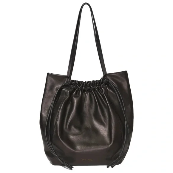 NWT PROENZA SCHOULER Black Leather Drawstring Tote Bag With Detachable Zip Pouch - Picture 1 of 16